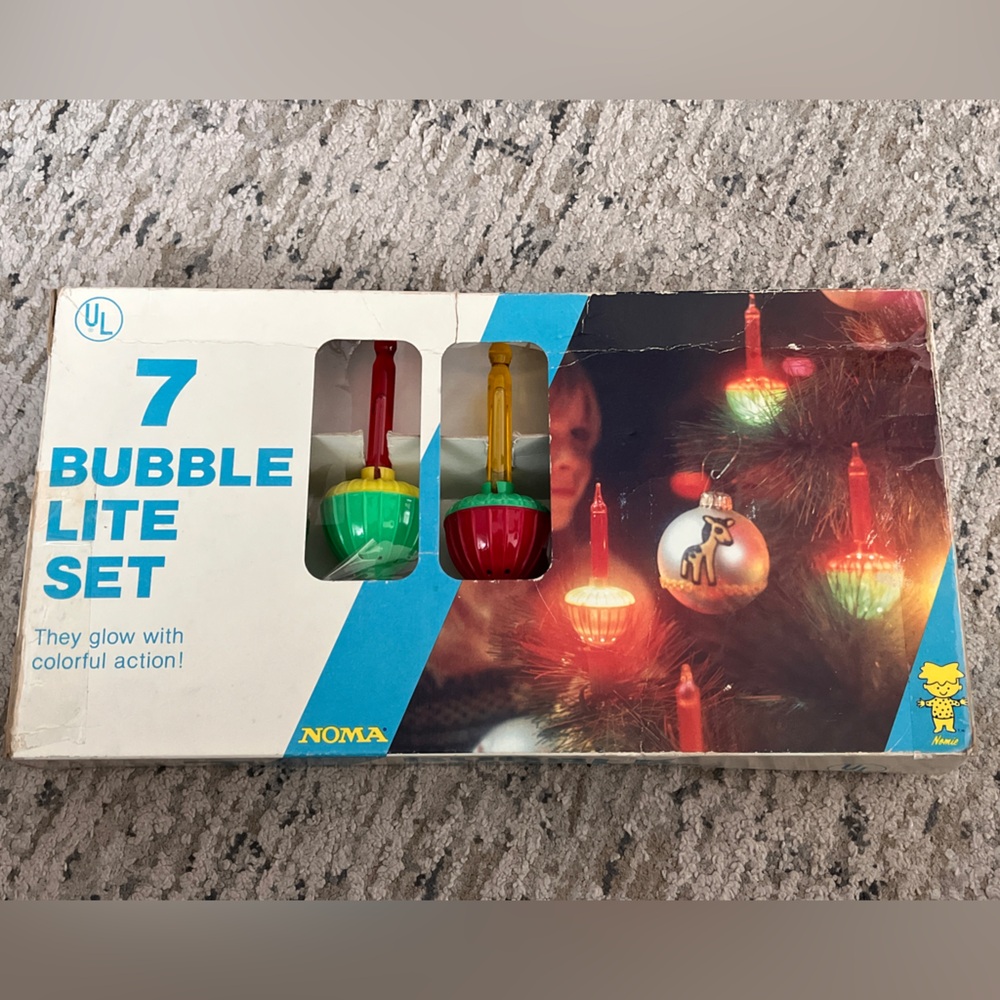 Vintage NOMA 7 Bubble Lite Set Christmas Lights Ornaments Original Box MCM